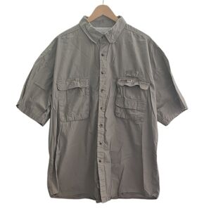 Hook & Tackle Fishing Shirt 2XL Beige Vented Utility Outdoor Shirt Cotton